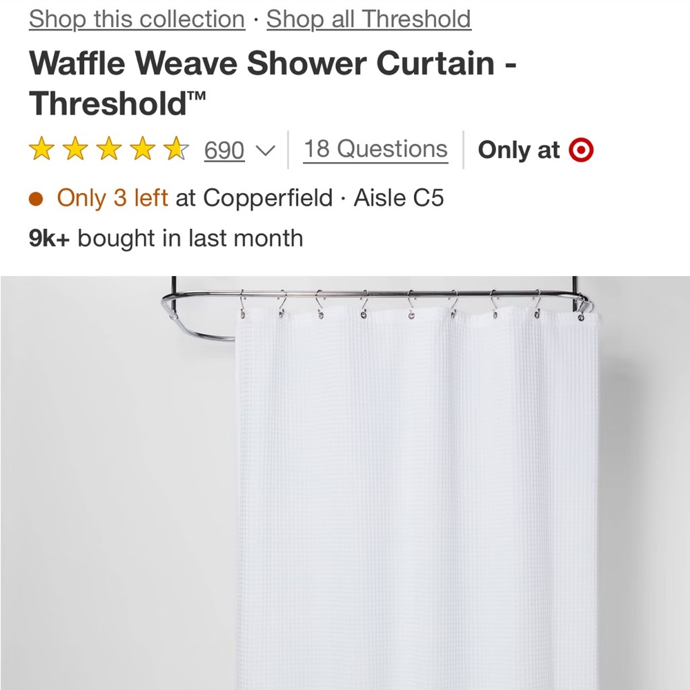 (665) NWOT WHITE WAFFLE SHOWER CURTAIN